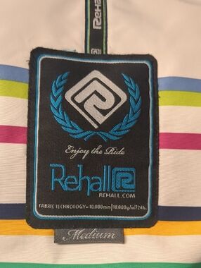 Rehall Striped Jacket Patch Detail in Blue, Black, White, Pink, Green